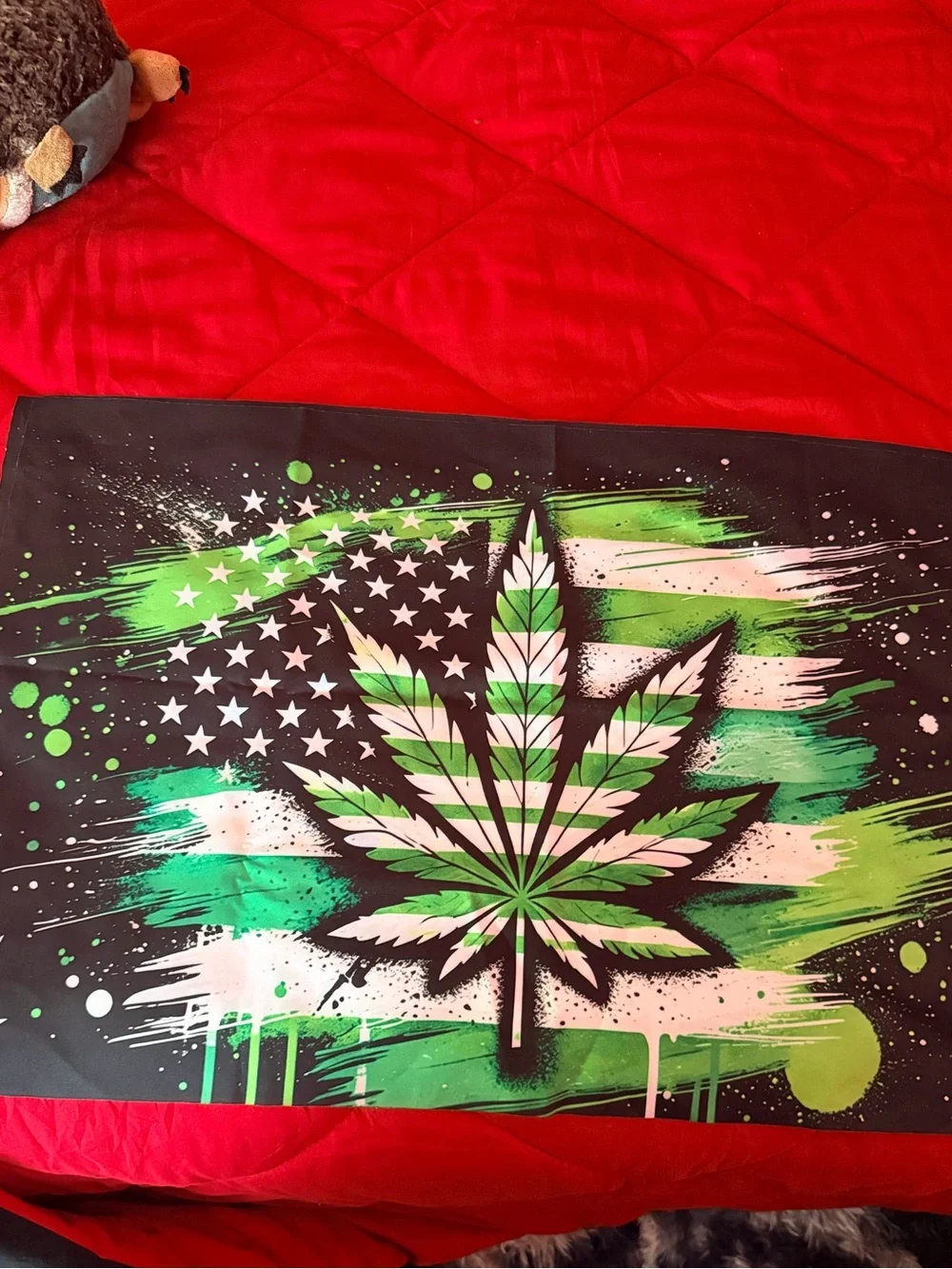 Green and Black Cannabis Leaf Wall Tapestry - Bold Modern Decor (16x24)
